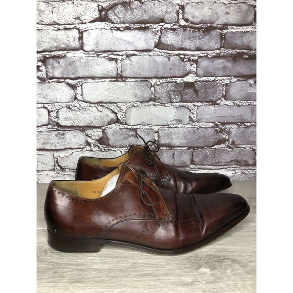 Magnanni Neiman Marcus Burnished Brown Leather Wingtip Dress Shoes Men Sz 10M US - Picture 3 of 16